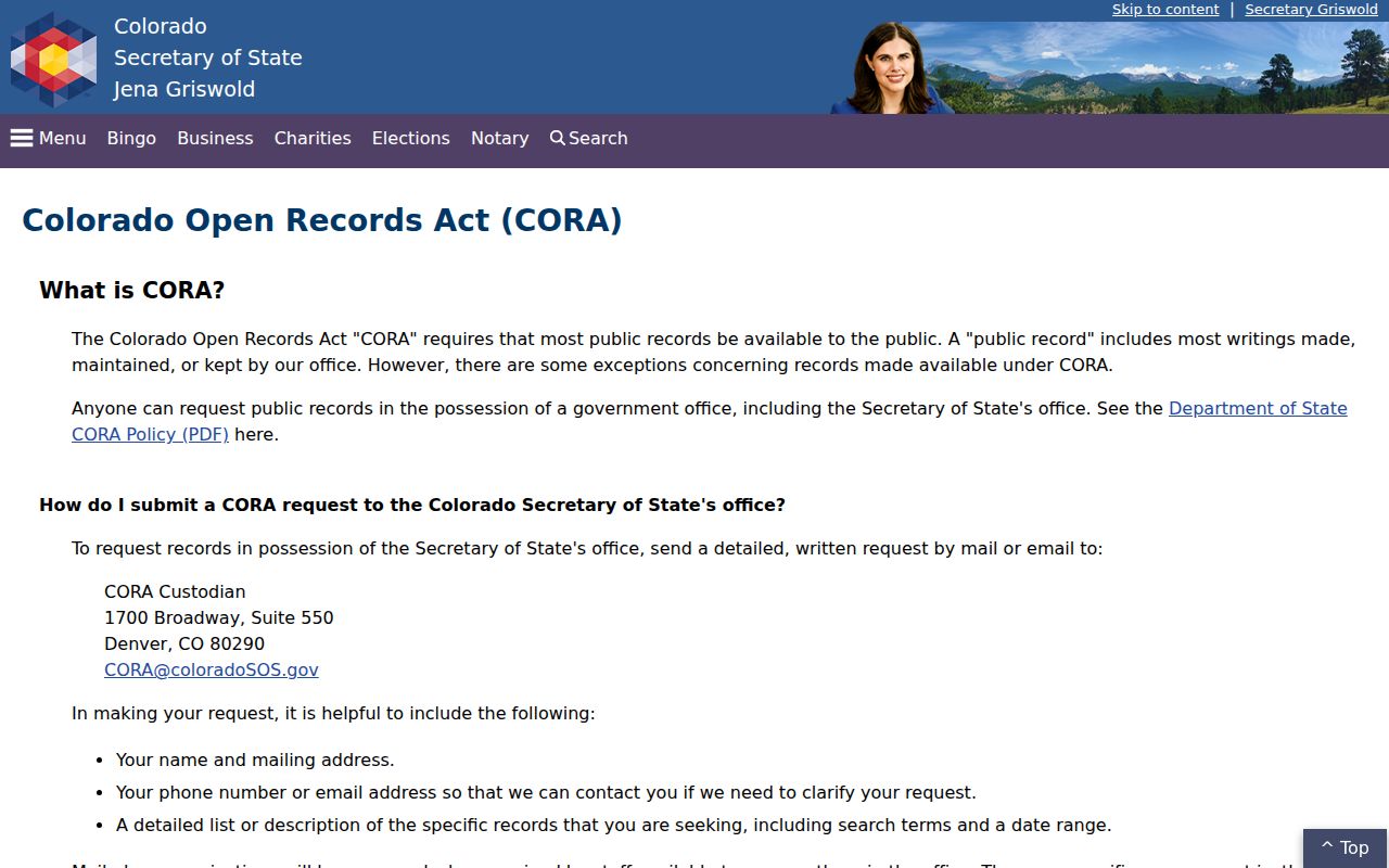 Lincoln County court dockets Colorado Secretary of State CORA information