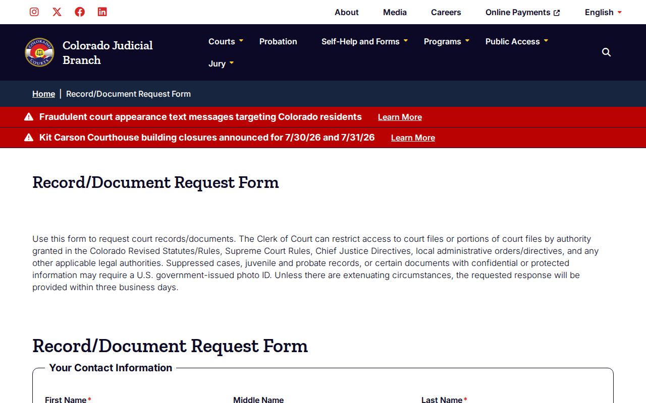 Lincoln County court records document request form
