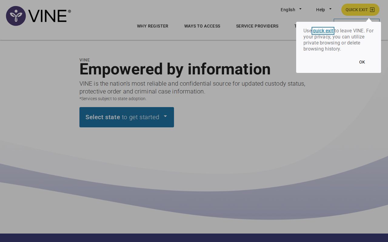 VINELink custody notification service homepage
