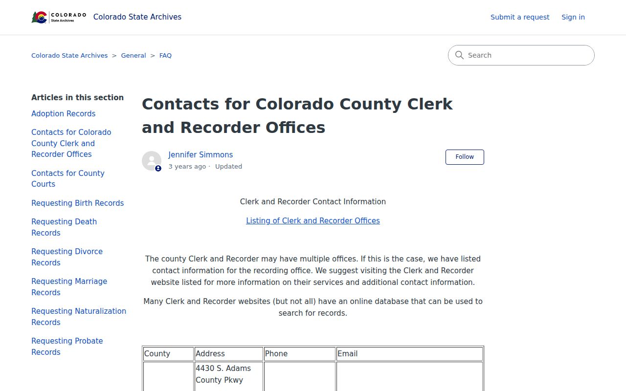 Colorado State Archives county clerk and recorder contact list