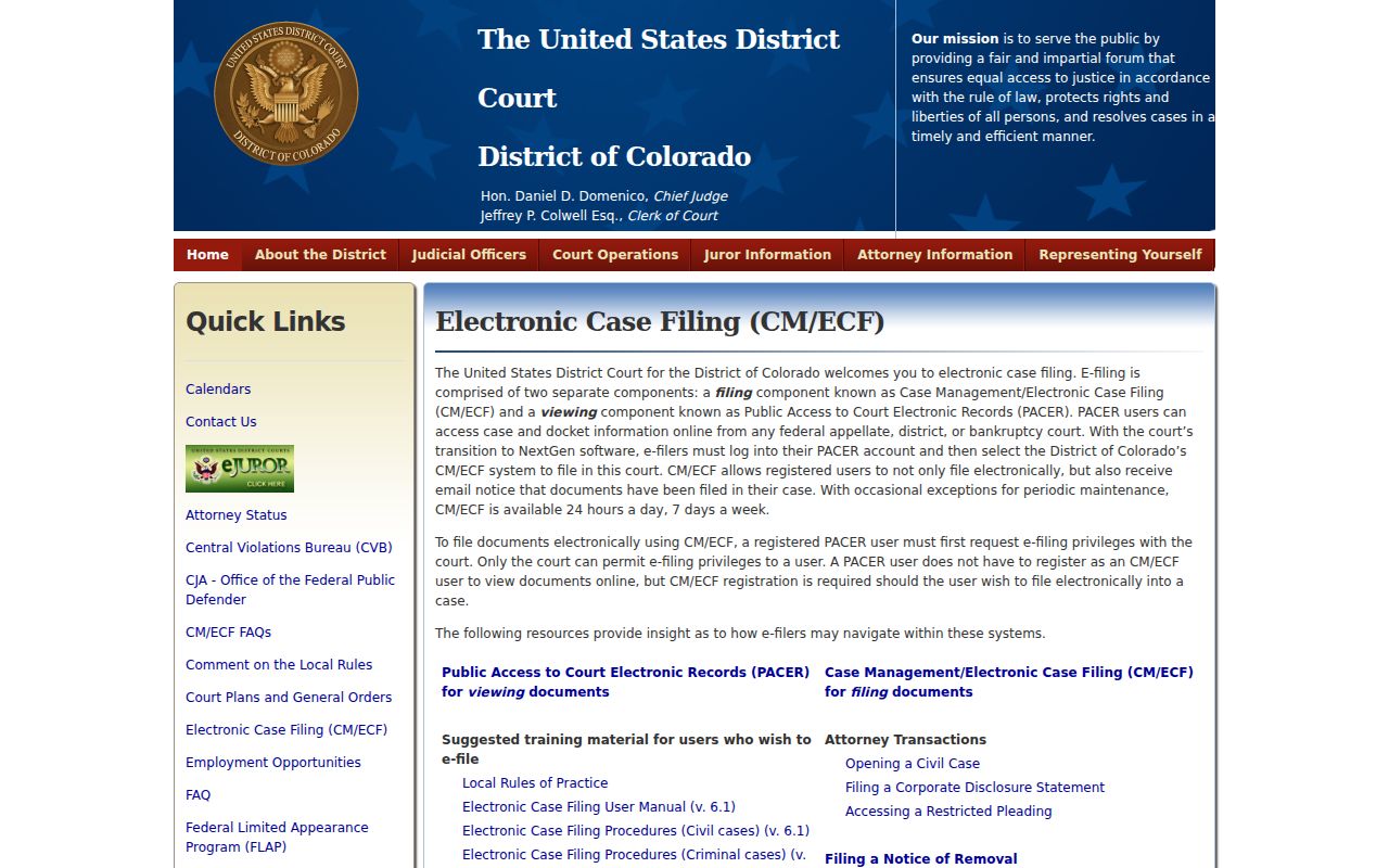District of Colorado CM ECF page