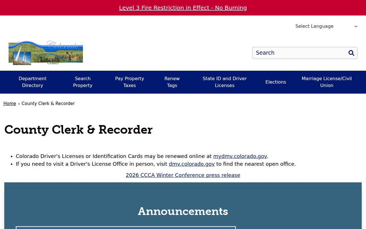 Lincoln County Clerk and Recorder page