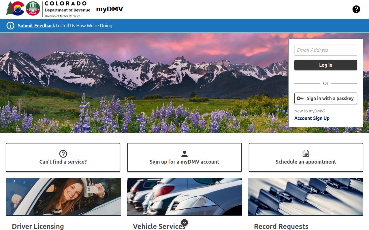 Colorado myDMV portal for driver services