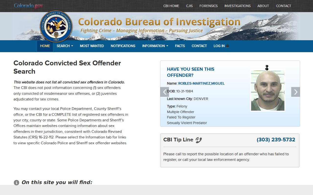 Lincoln County warrant search Colorado sex offender registry distinction